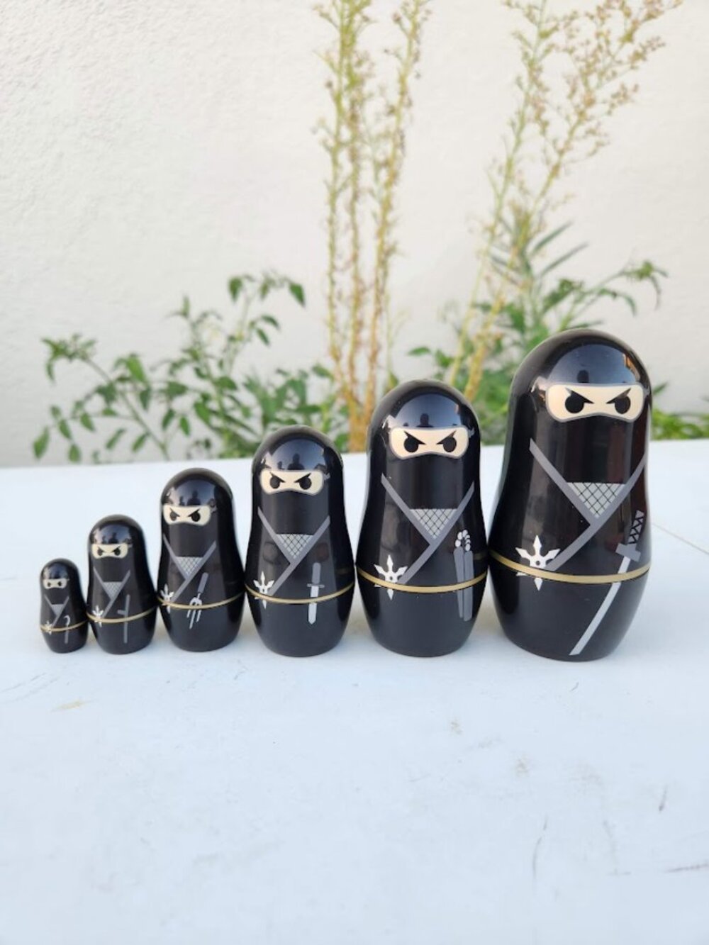 Ninja Matryoshka Nesting Dolls Set of 6 Black and Silver Home Decor Toy Toys Sto